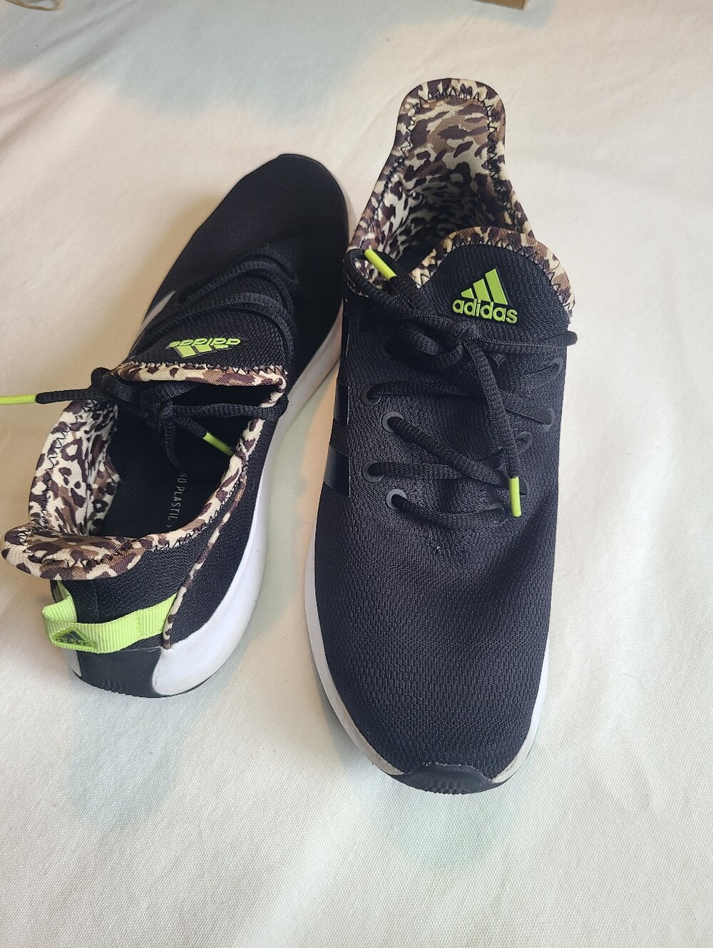 adidas Black Sneakers with Neon Green Accents and Cheetah Lining